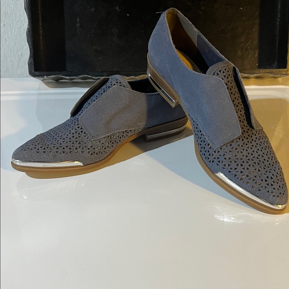 Fergie Woman's Gray/blue  Suede Loafers with Silver Accents